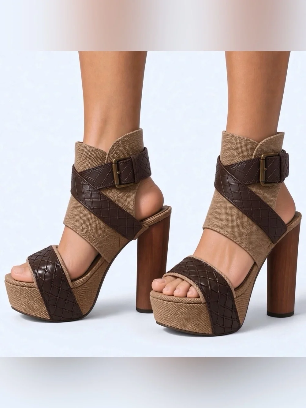 NEW Jeffrey Campbell Rare ❤️‍🔥 Tan Dark Brown jute & Leather Platform Heels 7.5